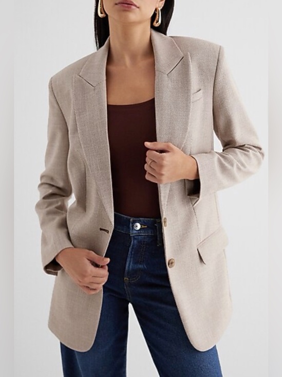 Express Jackets & Blazers - Express Textured Oversized Blazer Boyfriend Fit Beige Neutral Two Button Lined S